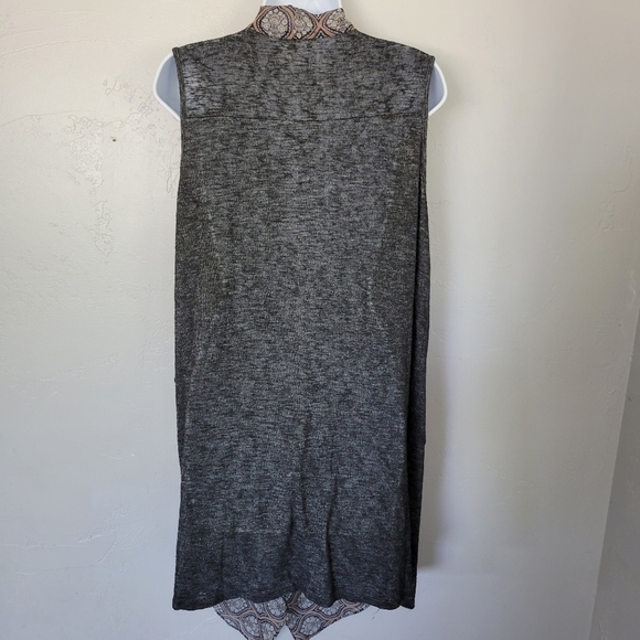 Moa Moa Sleeveless Cardigan Grey Knit Faux Draped Scarf Front XL Made in USA - Picture 5 of 6